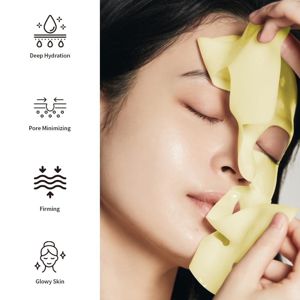 MUQIAN Vitamin C & Turmeric Hydrating Collagen Face Mask Sheet with Honey for Radiant Skin for Lifting, Firming, and Moisturizing 40g x 5ea